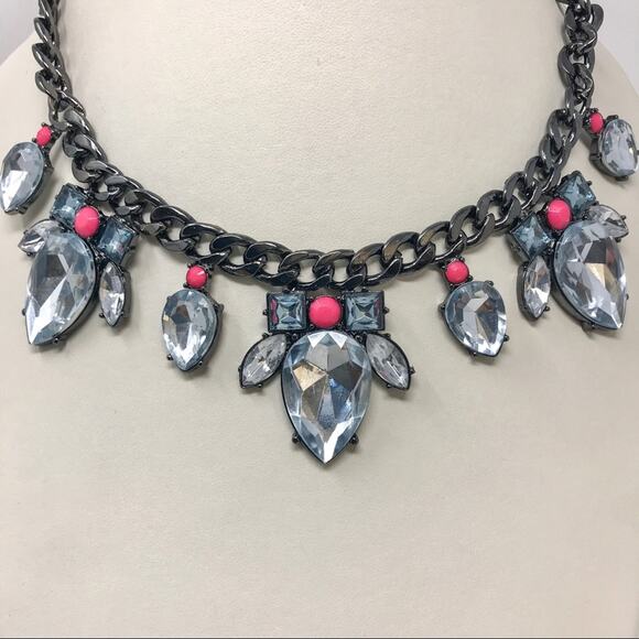 BaubleBar Jeweled Necklace Black Snake Chain with Silver & Pink Stones - Picture 3 of 10